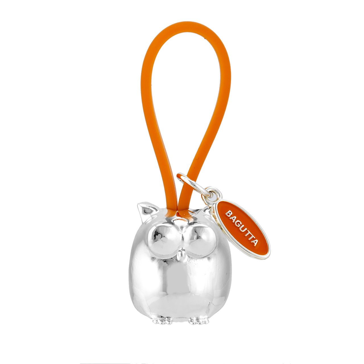PORTACHIAVI GUFO ARGENTATO GANCIO IN SILICONE ARANCIONE